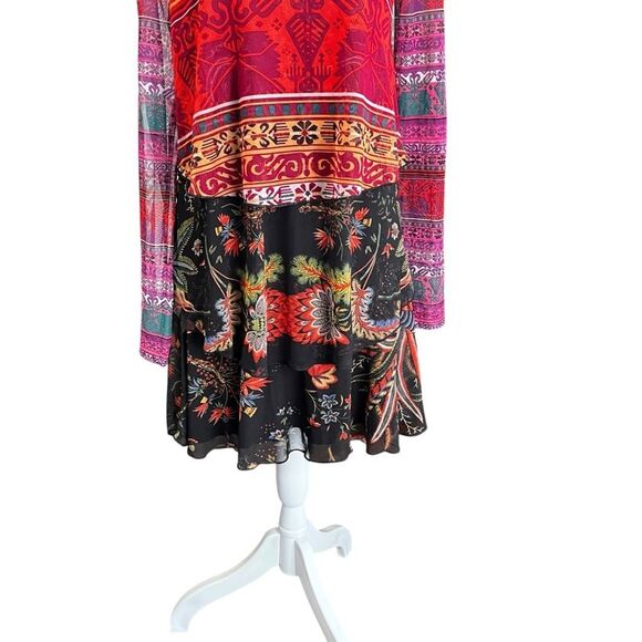 Desigual Tiered Layered Long Sleeve Dress Multicolor Print NWT Size S - Picture 8 of 13